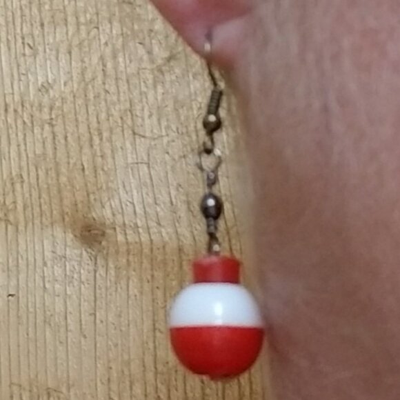 Let's Go Fishing Angler Earrings With Mini Bobbers Handcrafted Jewelry - Picture 3 of 3